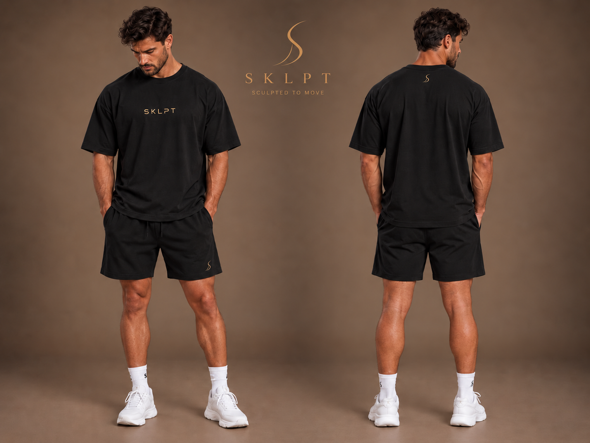 SKLPT Pánske Tričko Čierne s champagne-gold logom, minimalistické tréningové tričko