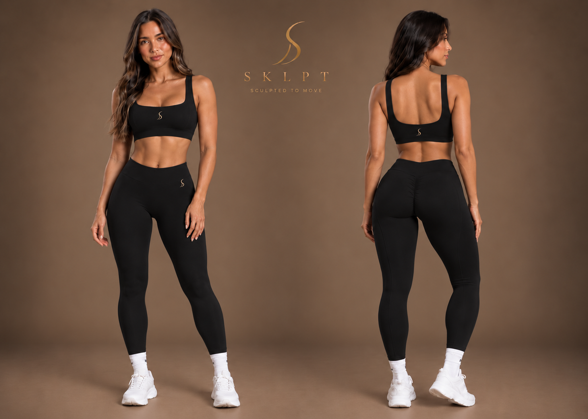 SKLPT Sculpt Športové Legíny v čiernej farbe, tvarujúce legíny so scrunch detailom